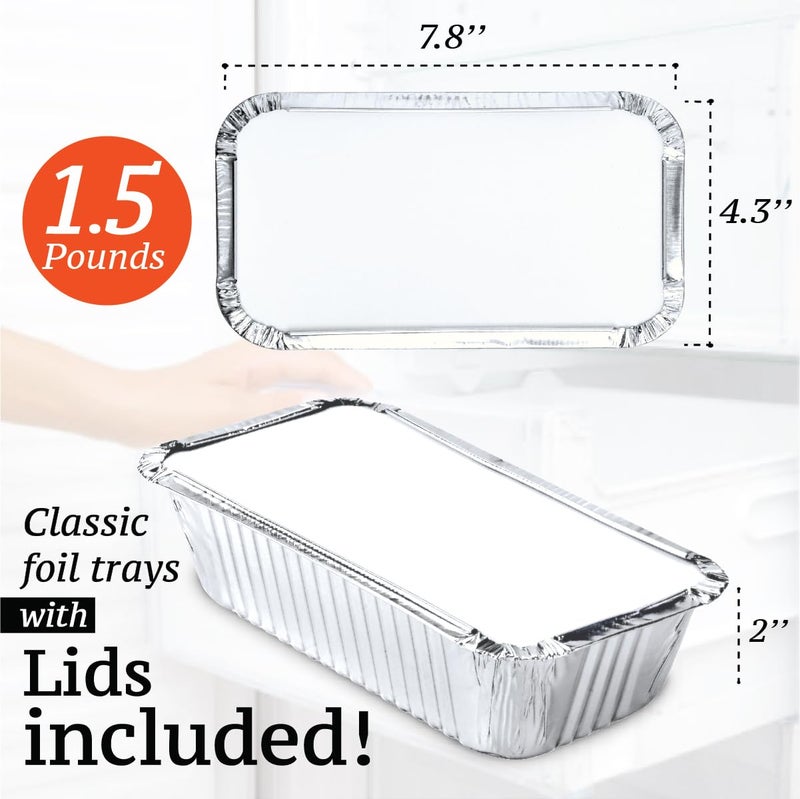 Spare Essentials (55 Pack Aluminum Loaf Pans with Lids 1.5 LB Disposable Bread Tins for Baking, Lunch Containers, Single Serve Baking Dishes - Foil Loaf Pans, Aluminum Bread Pans 7.8 x 4.3 x2 Inches - Image 2